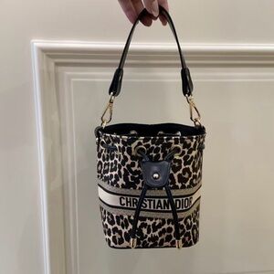 GWP Dior Beauty Leopard-Print Bucket Bag — Black & Tan